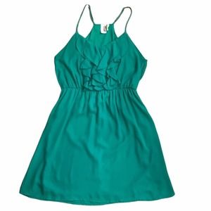 Francesca’s Sheer Ruffle Dress Jade Green Medium